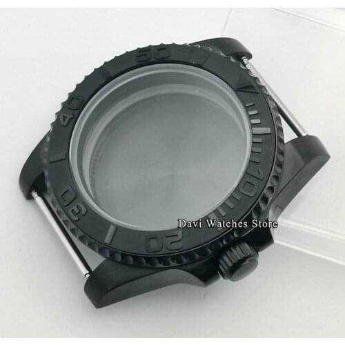 Solid Caseback Black PVD Watch Case sapphire glass Fit NH35 NH36 ETA 2836 DG2813/3804 Miyota 8215/821A Movement
