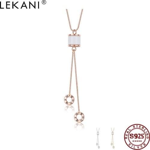 LEKANI 925 Sterling Silver Necklace Fashion Double Circle Ceramic Necklace Jewelry 2021 New Hot Anniversary Gift for Girlfriend