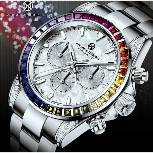 PAGRNE DESIGN New Men Mechanical Wristwatches Waterproof Stainless Steel Automatic Watches Fashion Sapphire Glass Watch For Men