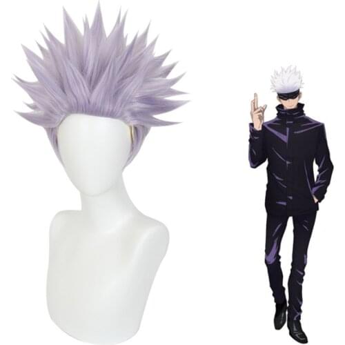 30cm Anime Jujutsu Kaisen Gojo Satoru Wig Cosplay Wigs Playing Powder Mercury Purple Straight Hair Halloween 1:1 Wigs