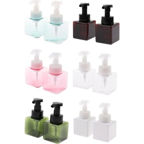 Perfeclan 2Pcs 250ml Square Plastic Empty Shampoo Cosmetic Foaming Soap Vials for Bathroom Kitchen Hotels