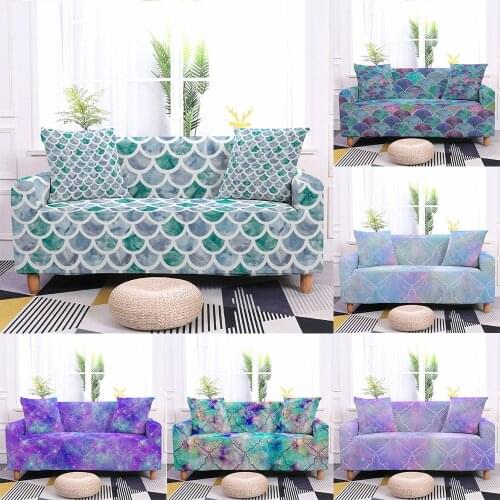 Colorful Fish Scale Pattern Elastic Sofa Cover Slipcovers for Living Room Couch Cover Universal Sofa Protective Set 1-4 Seater