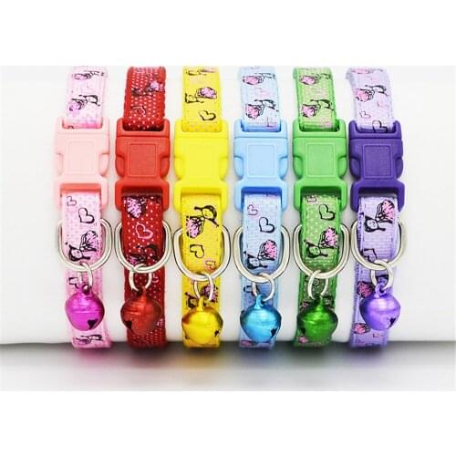 Adjustable Little Dog Collar Necklace Safety Buckle Puppy Neck Strap Belt for Doggie With Bell Girl Love Print Pet Accessories