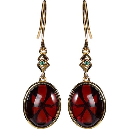 S925 sterling silver gold-plated natural blood amber earrings simple and light luxury elegant lady ear hook eardrop earring