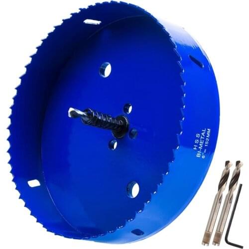 SHGO HOT-6 Inch 152 Mm Hole Saw Blade for Cornhole Boards/Corn Hole Drilling Cutter & Hex Shank Drill Bit Adapter (Blue)