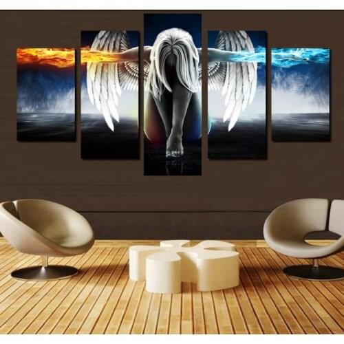 5 Pcs Modern Painting Anime Angel Girl Wings Poster Prints on Canvas Wall Art Picture for Living Room Home Decor No Frame