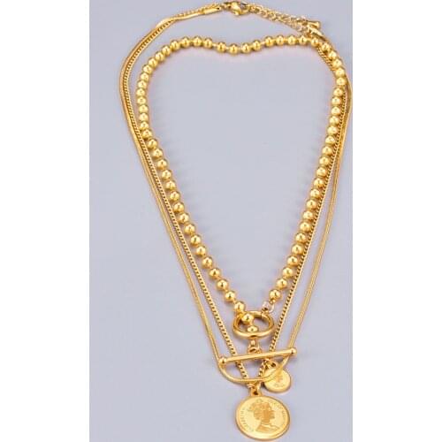 Titanium With 18K Gold Retro Layered Coins Necklace Women Stainess Steel Jewelry Party Designer T Show Runway Gown Japan