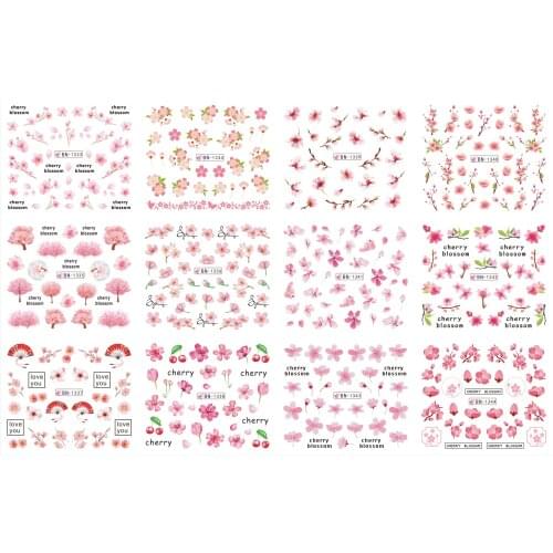 UPRETTEGO 12 PACK/ LOT WATER DECAL NAIL ART NAIL STICKER SINGLE WATER COLORFUL CHERRY BLOSSOM LEAF BN1333-1344