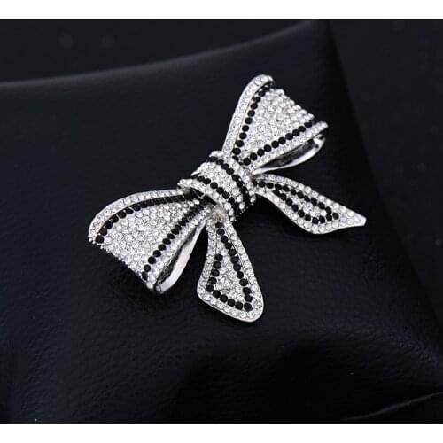 Utei White And Black Crystals Big Alloy Bowknot Brooch Girls' Dress Decoration Brooch Pin Luxury Party Garment Jewelry