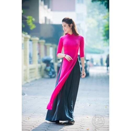 Vietnam aodai dress cheongsam solid color cultivate morality dress cheongsam Vietnam traditional costumes