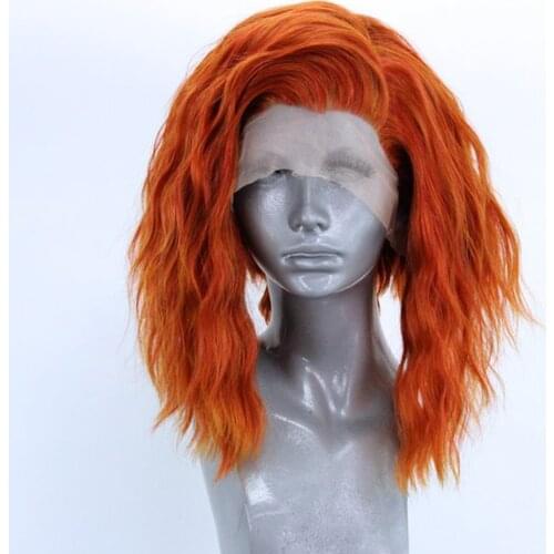 Websterwigs Orange Short Bob Curly Wig Synthetic Lace Front Wig with Side Part Heat Resistant Fiber Hair Lace Front for Women