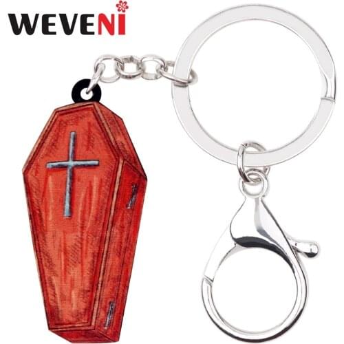 WEVENI Acrylic Halloween Red Coffin Casket Key Chain Pendant Ring Unique Punk Jewelry For Women Girls Bag Car Wallet Charms Gift