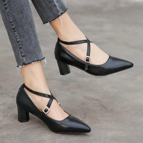 YQBTDL Rhinestone Buckle Cross Strap Party Dress Woman Shoes Office High Black Heels Pointed Toe Gladiator Womens Pumps Summer