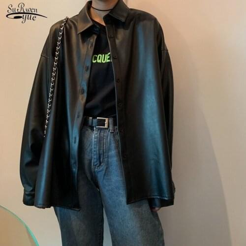 2021 Spring Women Blouse Puff Long Sleeve Europe & America Pop Womens Shirts Cool Black Fake 2 Piece Splicing Streetwear 12039