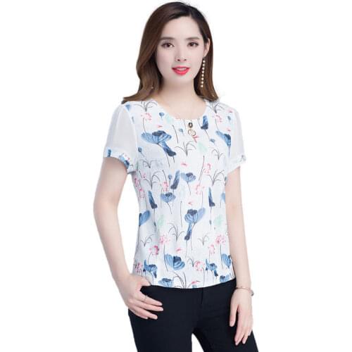 Womens Spring Summer Style Chiffon Blouses Shirt Womens Elegant O-neck Printed Korean Loose Tops DD8647