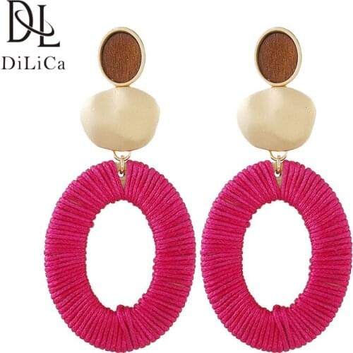 DiLiCa Bohemian Drop Earrings for Women Alloy Hole Wooden Earrings Female Vintage Earring Boho Jewelry aretes de mujer