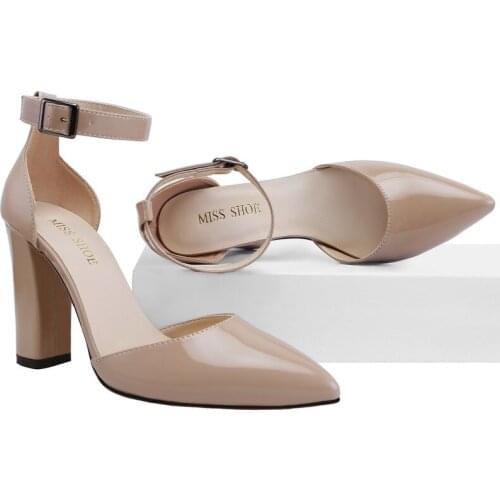 LOSLANDIFEN Women Pumps 10CM Sexy Ankle Strap High Heels for Lady Thick Heel Pointed Toes Shoes Party Dress Wedding Shoe