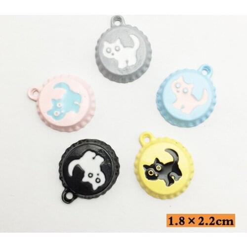 10pcs 18*22MM Fashion gold alloy Enamel beer cap cat charms for bracelet color kitten pendant dangle DIY metal jewelry making
