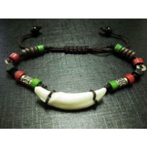 10 pcs Tibetan Tribal Real Wolf Tooth Teeth Bracelet Adjustable Cotton Cord With Beads Jewelry