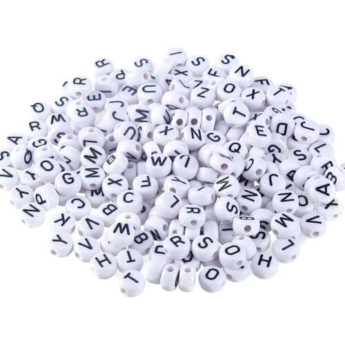 100pcs 200pcs 4x7mm 26 Letter Beads Selectable Single White Balck Acrylic Alphabet Round Beads for Bracelet DIY Jewelry Making