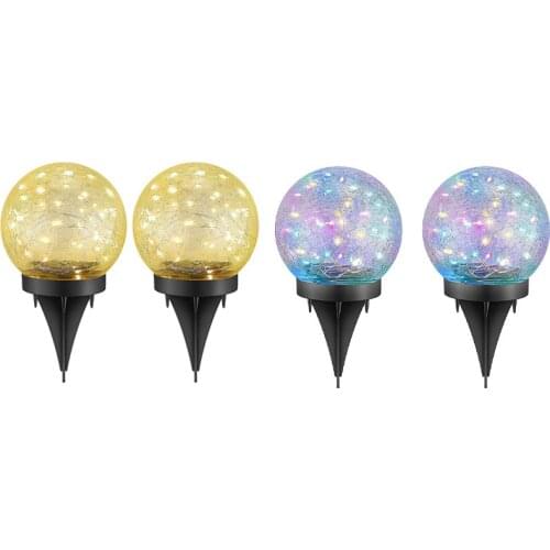 2-Pack Garden Solar Lights Decorative, Colored Cracked Glass Globe Lights Outdoor Waterproof Ball Lights