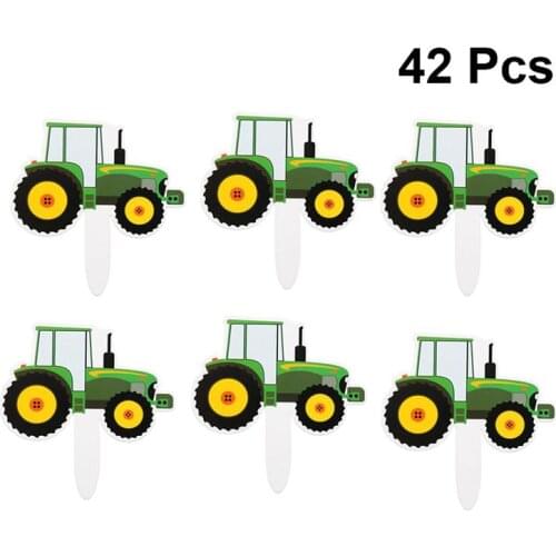 24/42pcs Cake Topper Durable Green Tractor Cute Cake Insert Party Supplies Cake Topper for Kids Birthday Party Decor