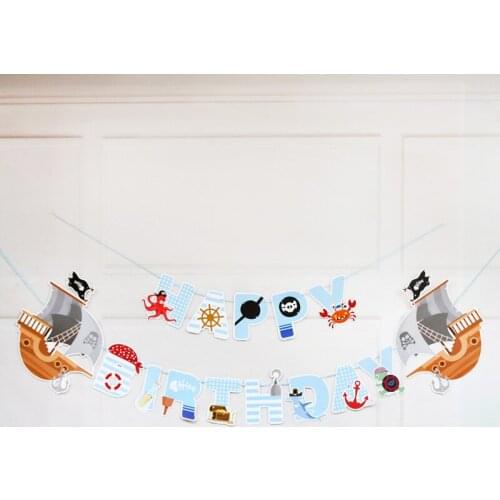 28x13CM Pirate Ship Happy Birthday Glitter Paper Letter Banner Hanging Flags for Birthday Party Festival Decorations