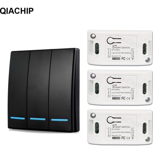 QIACHIP 433 MHz AC 220V 110V 1CH Wireless RF Remote Control Switch Led Night Light Push Button 86 Wall Panel Remote Transmitter