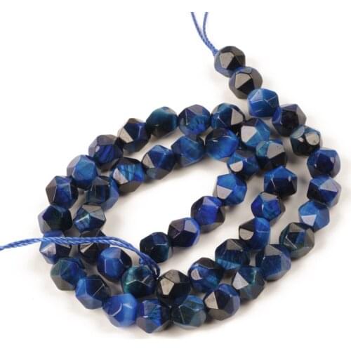 6 8 10mm Natural Stone Blue Lapis Lazuli Tiger Eye Faceted Beads Loose Beads for Jewelry Making Accessories Bracelet DIY