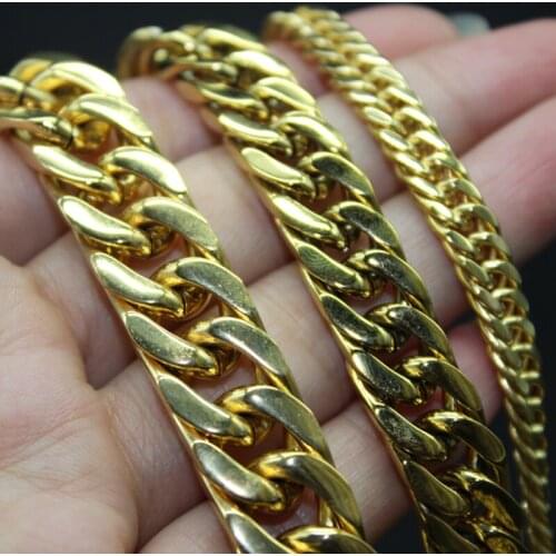 7/10/12MM 18K Gold Plated 316L Stainless Steel Curb Cuban Link Chain Necklaces for Men Women Jewelry Gift 16-40inch