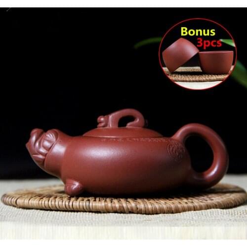 110ml Authentic Zisha Teapots Tea Pot RU YI PIG Pot Purple Clay Teapot Chinese Handmade Yixing Tea Set Bonus 3 Tea Cups Gift Box