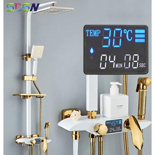 Digital Shower Set SDSN Square Rainfall Hand Shower Head Copper Brass Bathroom Shower Faucet Themperature Digital Shower Set
