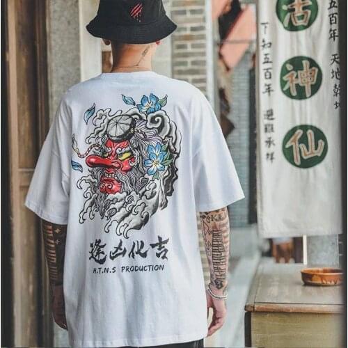 2020 Cotton T shirt men chinese t-shirt hip hop t-shirt men women cool summer blouse casual loose devil tshirt streetwear males