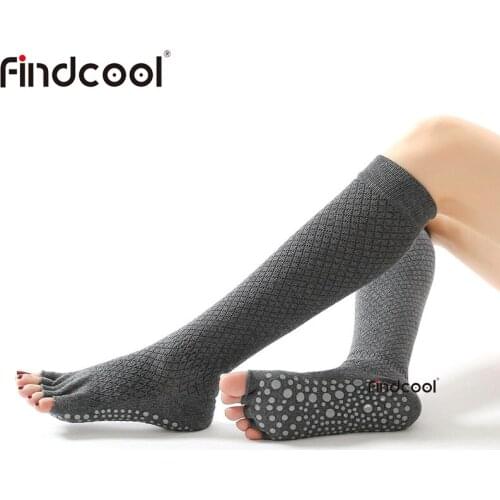 Findcool Yoga Knee High Five-fingers Yoga Socks Women Over-knee Stockings Cotton Absorb Sweat Non-slip Pilates Training