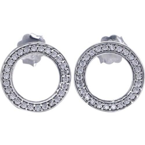 Hot Sale Newest Arrival Not Plated 100% 925 Sterling Silver Simple Hollow Circle CZ Paving Stud Earring