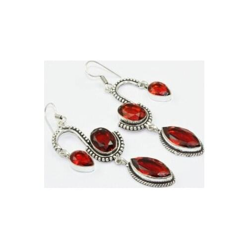 Garnets , 79 mm, Silver Overlay on Copper Earrings, E1886