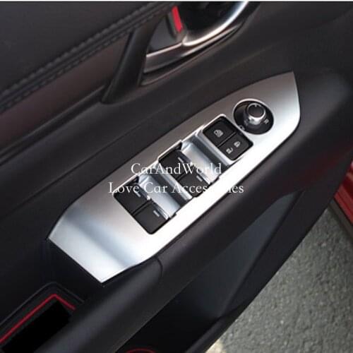 Door Window Switch Cover For Mazda CX-5 CX5 2017-2019 Interior Armrest Lift Panel Frame Trims ABS Chrome Car styling Accessories