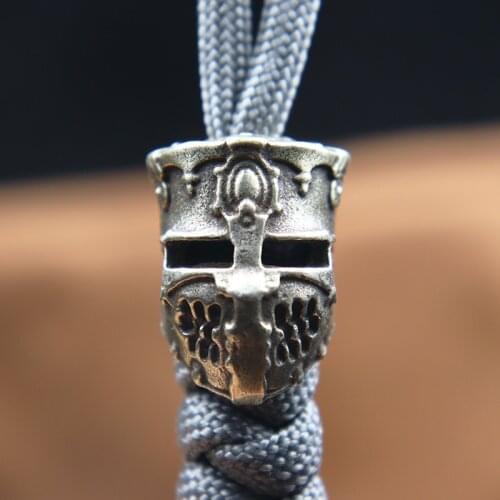 Brass Crusader Samurai Helmet Knife Beads Lanyard Pendants DIY Paracord Rope Beads Accessories Retro Guard Mask EDC Tool Charms