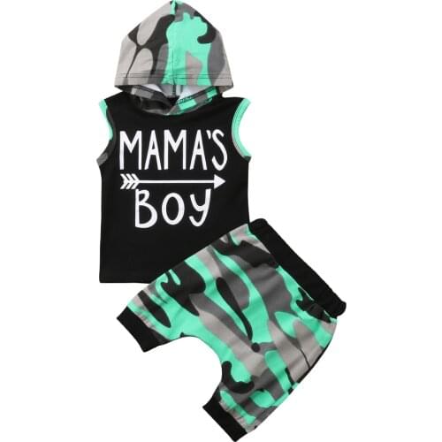 Summer Newborn Kids Arrow boy Set Baby Boys Camouflage Hoodie Tops T-shirt +Short Pants Sets 2Pc