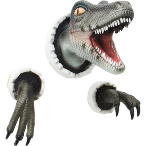 2021 Hot Wall Mounted Dinosaur Sculpture Wall Art Life-like Wall Bursting Dinosaur Bust Wall Art Poster And Prints Art For Home