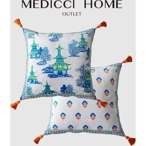 Medicci Home Decorative Velvet Cushion Cover Courtyard Scene Pattern Print Chinese Oriental Sofa Throw Pillow Case Chic Luxury