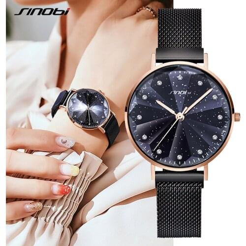 SINOBI Fashion 3D Printed Starry Sky Women Watches 2021 Luxury Womens Bracelet Quartz Magnet Buckle Wrist Watches Female Clock