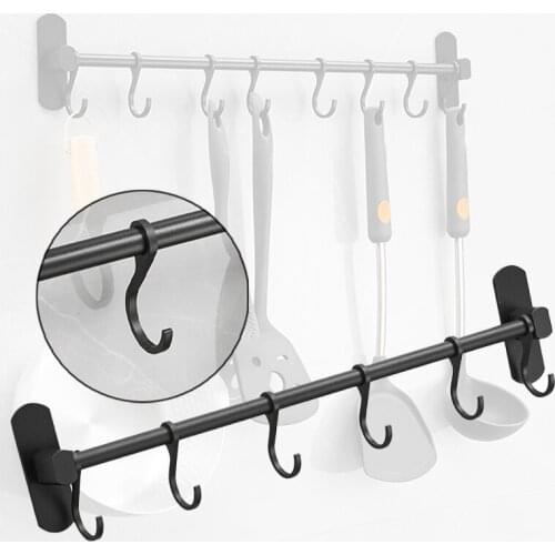 Kitchen Rail Rack Wall Mounted Utensil Hanging Rack - 6 Hooks, 40cm Length