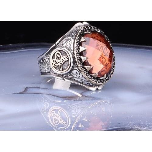 Ottoman Tughra Zultanite Stone 925 Sterling Silver Men Ring Fine Jewelry Fashion Rings For Men Gift For Him