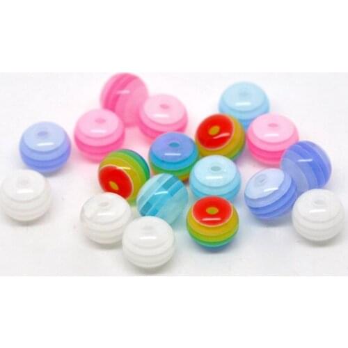 Wholesale - Mixed Stripe Resin Round Beads 8mm, sold per packet of 200