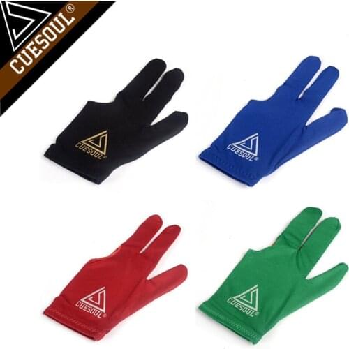 Cuesoul 4 Colors 3 Finger Billiards Snooker Gloves Pool Cue Gloves Green Blue Red Black Left Hand Dardos Feather Leaves