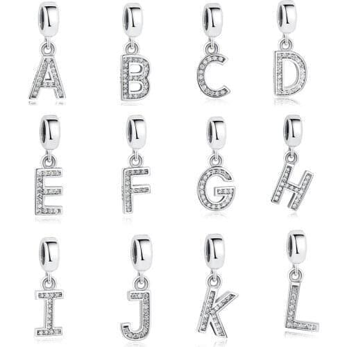 Authentic 925 Sterling Silver Letter Bead Fit Charms Silver 925 Original CZ Alphabet A-Z Letter Dangle Charm DIY Jewelry