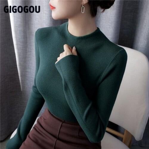 GIGOGOU Women Sweaters Elegant Slim Fit Long Sleeve Pullover Top Korean Fashion Soft Knitted Jumper Autumn Winter Haut Femme