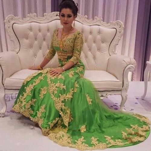 Caftan Marocaine 2020 Luxury Beaded Dubai Kaftan Dress Three Quarter Sleeve Evening dresses Saudi Arabian Prom Gown Formal Dress