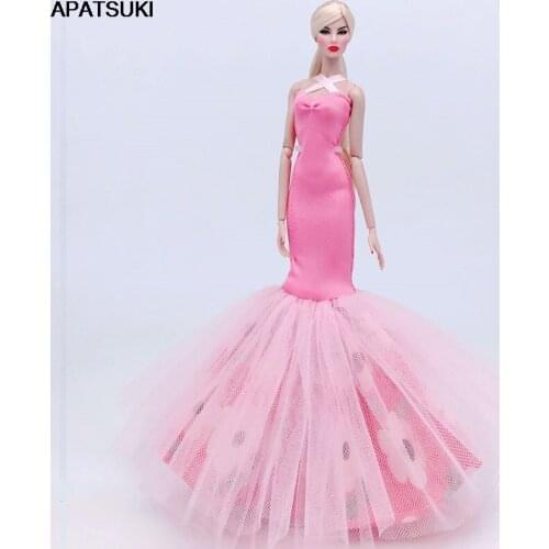 Pink Floral Fashion Doll Clothes For Barbie Doll Dress Outfits Mermaid Fishtail Party Gown 1/6 Dolls Accessories Kids Toy